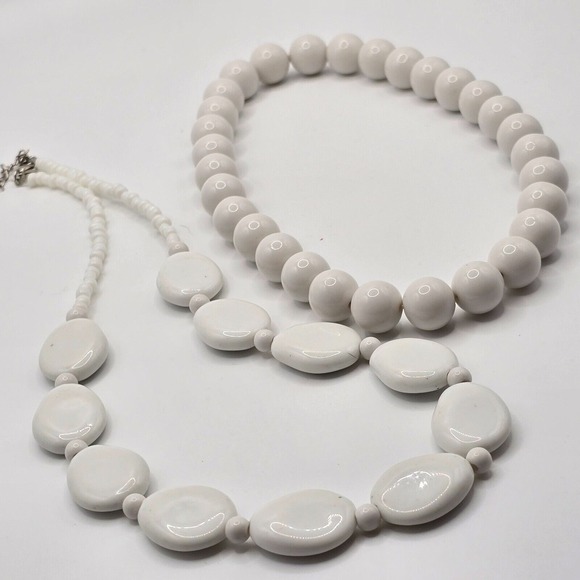 White Beaded‎ Necklace Lot of 2 Womens Jewelry - Picture 1 of 7